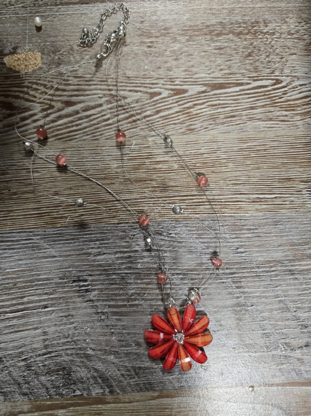 Red Floral Multi-Strand Pendant Necklace